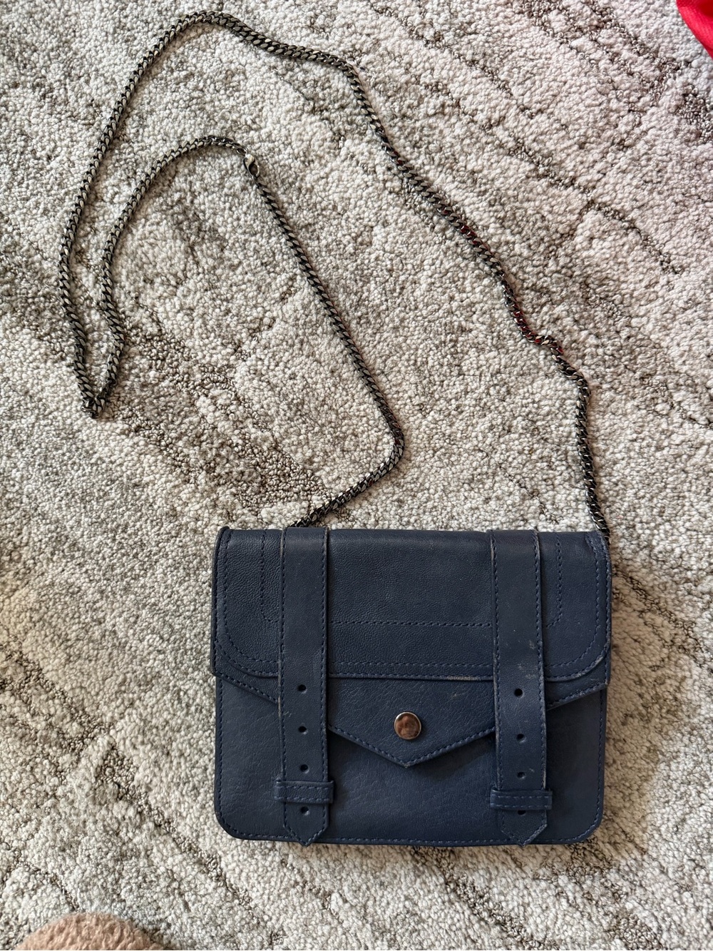 Proenza Schouler Navy Leather Crossbody Bag with Chain Strap